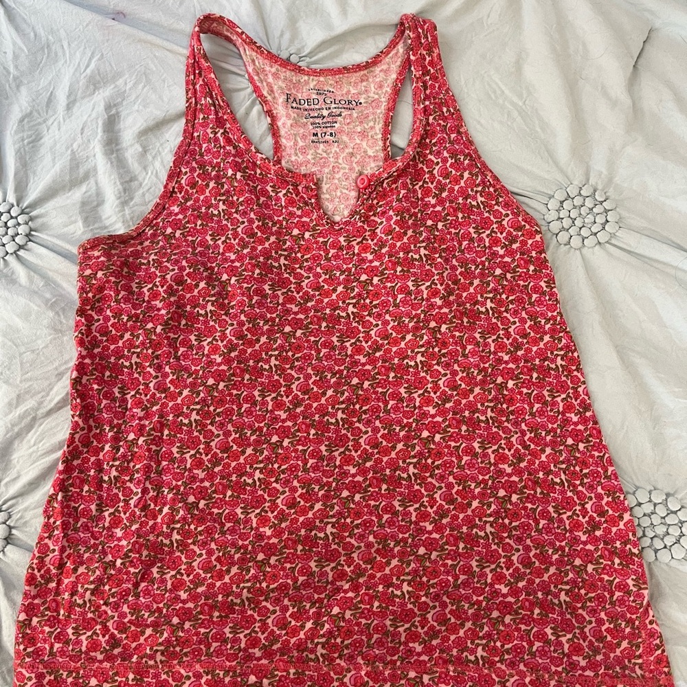 Faded Glory Women's Red Floral Tank Top